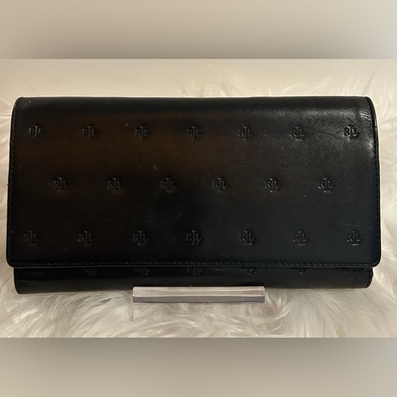Ralph Lauren Black Leather Long Wallet Embossed Logo Classic - Picture 4 of 8